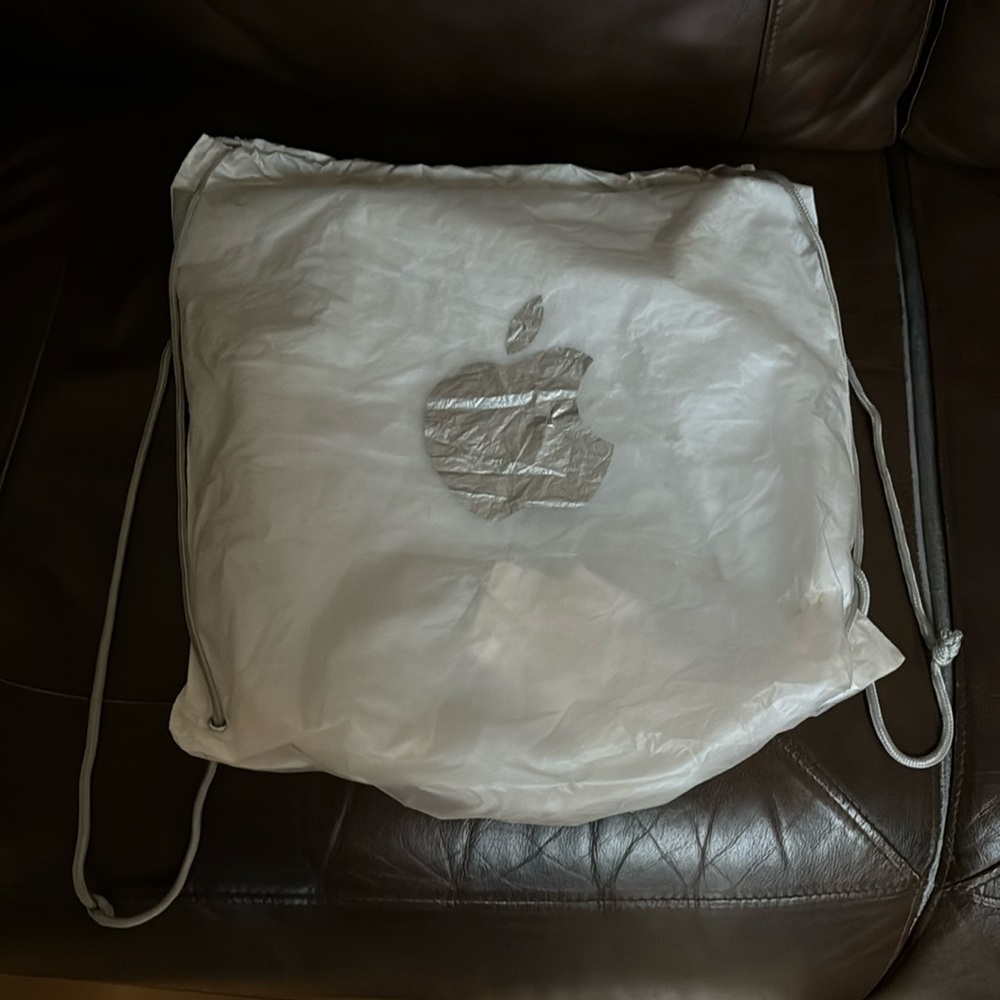 Apple Store drawstring bag. Bag was purchased in 2015. Used but still works